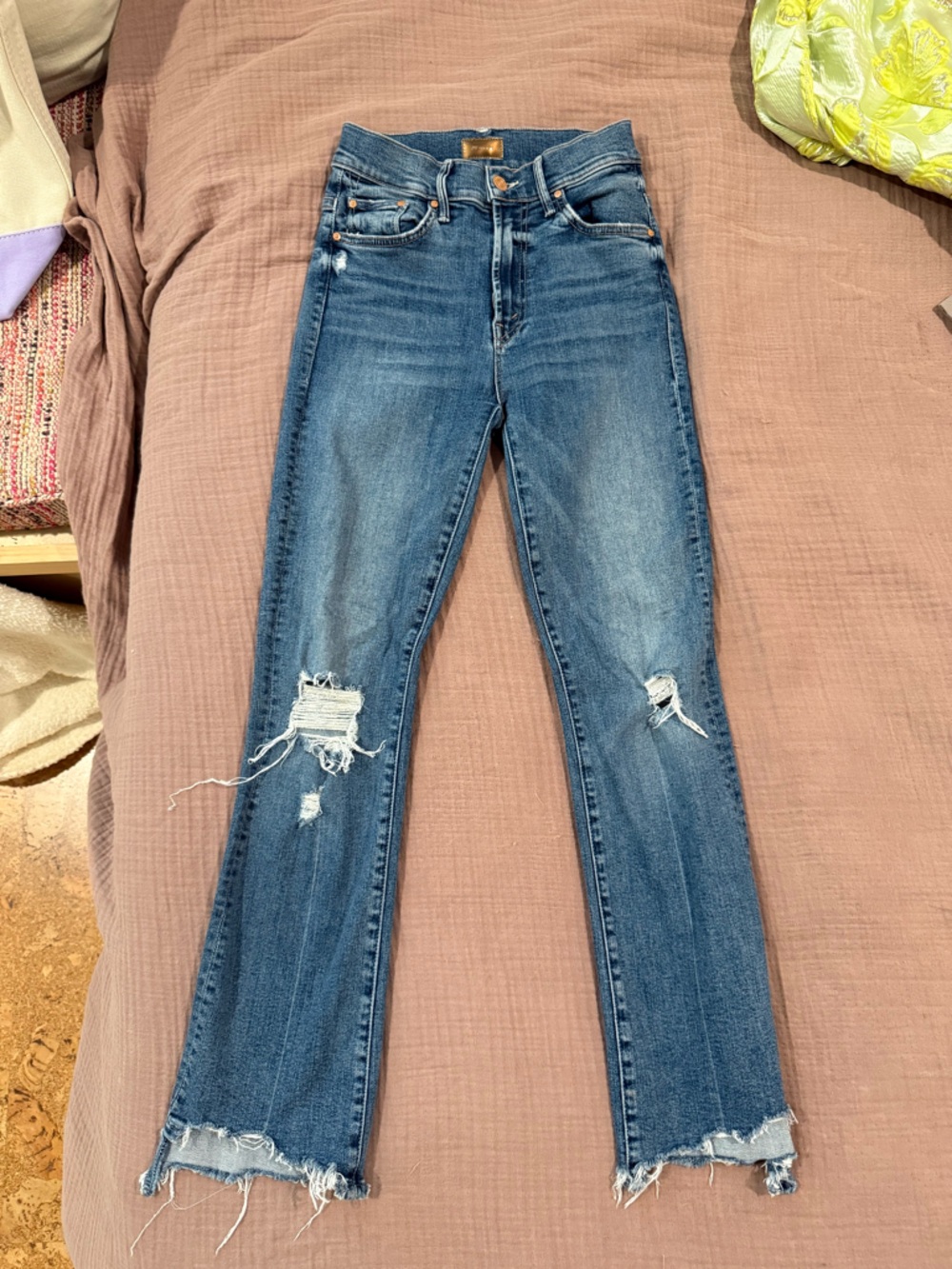 MOTHER Distressed Medium Blue Skinny Jeans